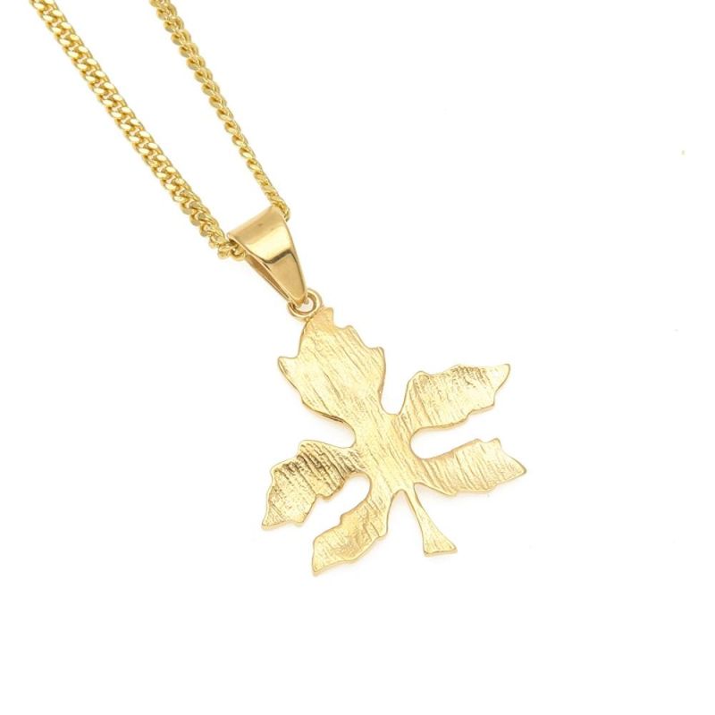 Hip-Hop Stainless Steel 3D Stereo Leaf Pendant Necklace