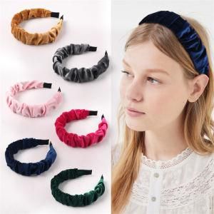 2021new Arrival Crinkle Plain Color Velvet Fabric Headband New Creative Headband Cute