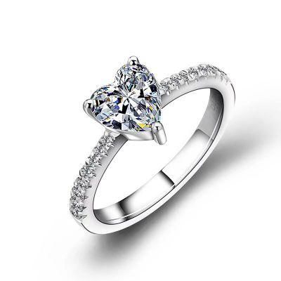 Romantic Heart Cut Gemstones18K White Gold Plated Moissanite Diamond Ring for Women