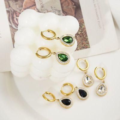 Wholesale Fashion Women Jewelry Water Drop Zircon Crystal Pendant Earrings 18K Gold Stainless Steel Light Luxury Earrings