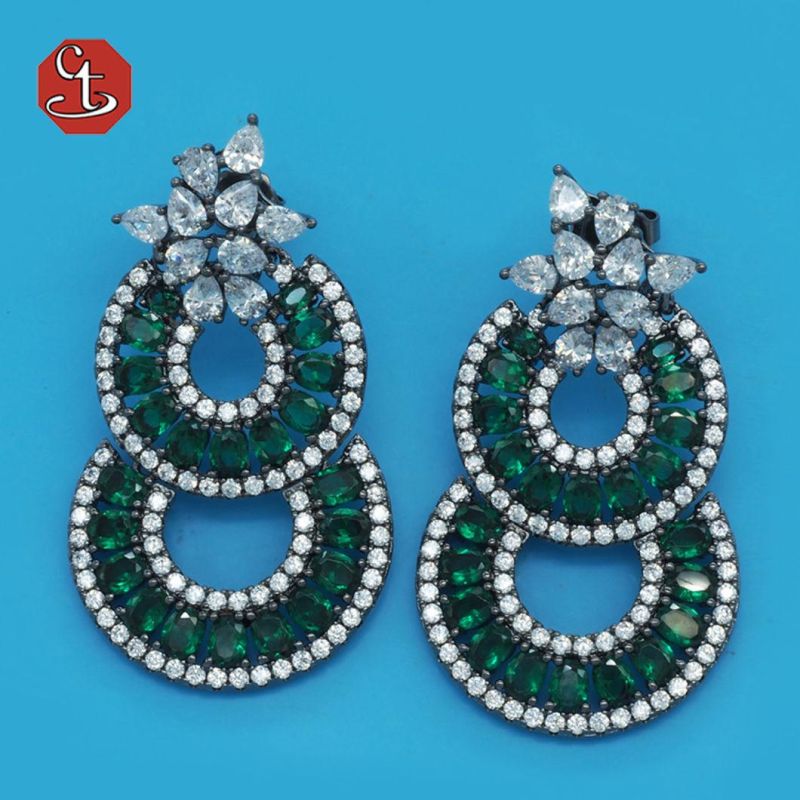 Fashion Hollow Brass or Silver Earring Pave CZ Geometric Earrings