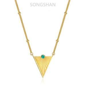 Tarnish Free Jewelry S925 Silver 18K Gold Plated Minimalist Triangle Pendant Lady Necklace