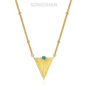 Tarnish Free Jewelry S925 Silver 18K Gold Plated Minimalist Triangle Pendant Lady Necklace