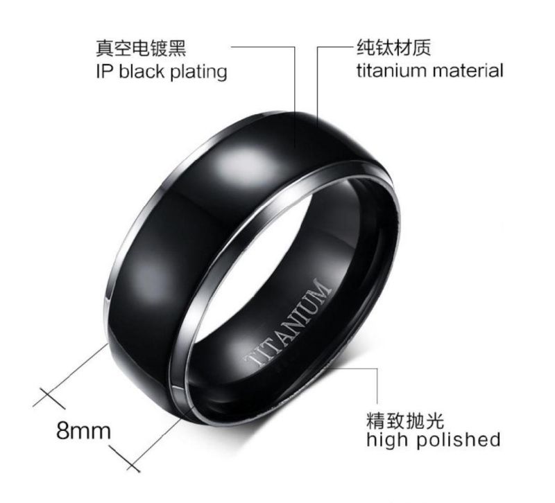 Fashion Accessories Black Plating Solid Titanium Band High Polished Titanium Ring Jewelry Titanium Wedding Ring Tr1997