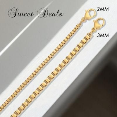 Necklace 2mm/3mm Box Chain Necklace Gold Plated Necklace Clavicle Chain Accessories