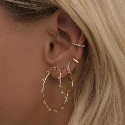 Hot Sale European Fashion Jewelry Wholesale Cubic Zirconia Moss Hoop Earring for Girl Women Lady in Gold Plated Sterling Silver, Clear Crystal