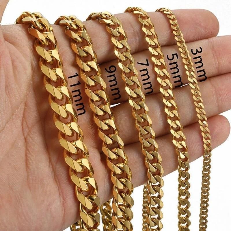 Hip Hop Custom Available Men Chunky Miami Cuban Chain Six Faceted Thick Necklace 3.5/5/7mm Width, 18-36inch Length, Gold Plated/Stainless Steel/Black