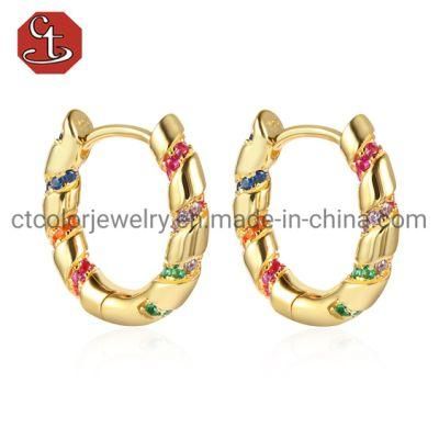 Fashion Jewelry 925 Silver Earring 18 Gold plated Rainbow CZ Earrings for Women