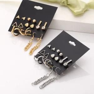 9pcstassel Triangle Vintage Silver Color Earrings for Women Jewelry