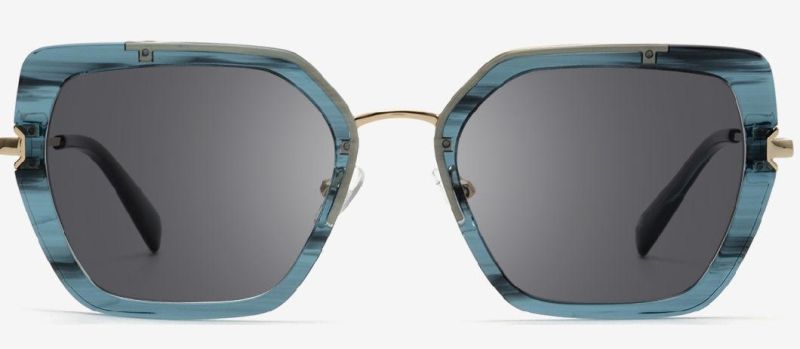 Rectangle Geometric Stylish Metal Sunglasses UV Protective Women′s Sunglasses