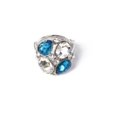 Ingenious Fashion Jewelry Silver Ring with Blue White Rhinestone