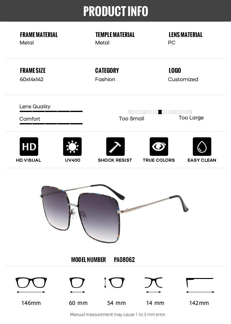 2022 New Fashion Sunglasses UV400 Oversized Classic Design Glasses Big Frame