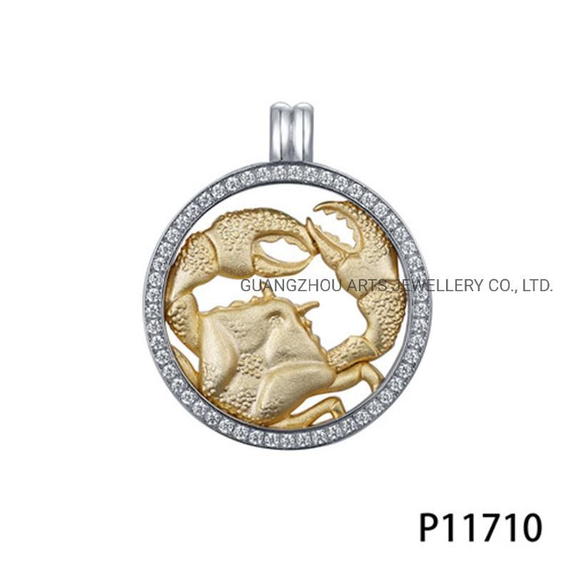 Gold Plating Horoscope Symbols in The Round Silver Pendant