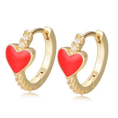 Fashion Jewelry Handmade Sky Blue Red E-Coating Heart Enamel Hoop Earrings for Girls