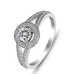Elegant Halo Design Solid Silver. 925 Engagement Wedding Ring