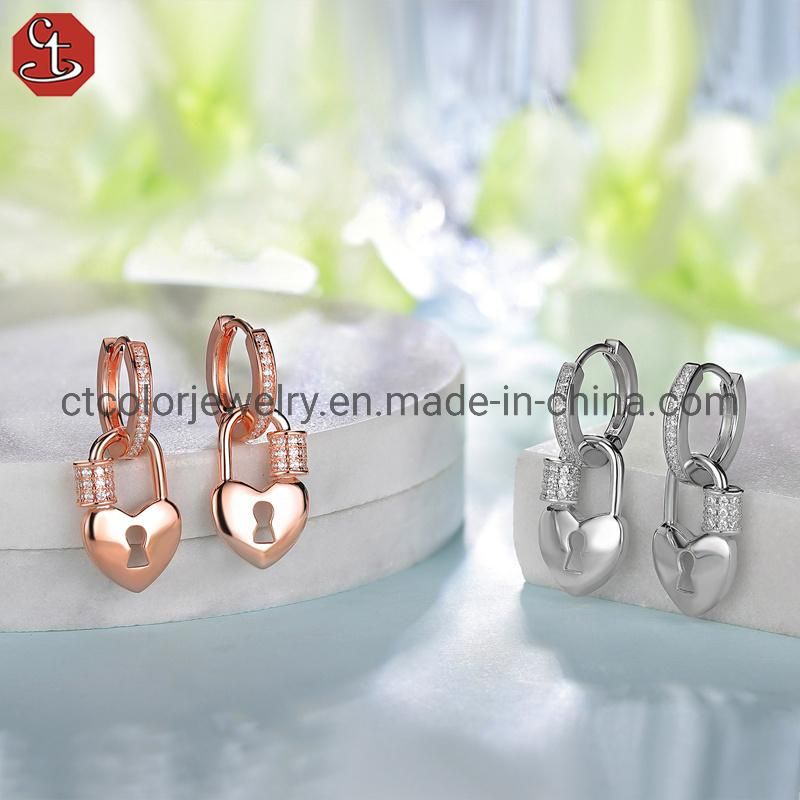 Heart key 925 Sterling Silver Earrings CZ Earrings Fashion Jewelry for Women