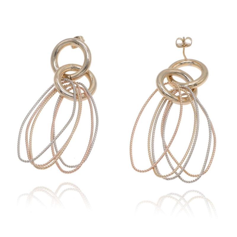 Fashion Tricolor Gold Plated Women′s Drop Earrings