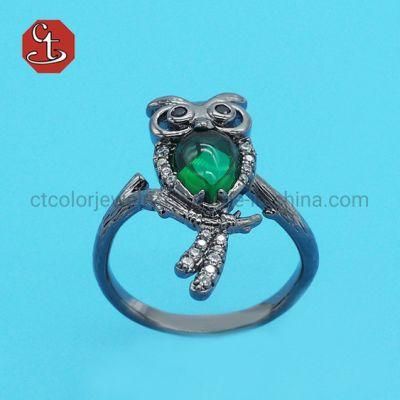 Cute Owl Women Finger Ring Green Imitation Crystal Simple Animal Jewelry Personality Party Accessories Silver Color New