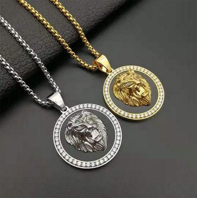 Explosion Hip Hop Hiphop Jewelry Stainless Steel Gold-Plated Diamond Lion Head Pendant Spt2622