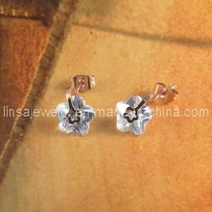 Flower Design Stainless Steel CZ Stone Earrings (SE027)