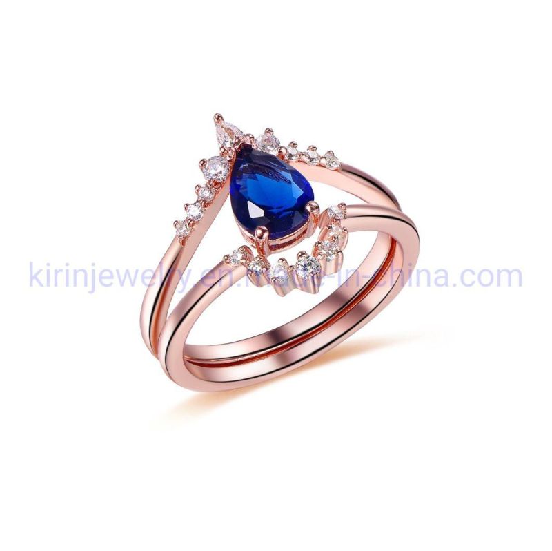 2 Piece 925 Engagement Ring Set Dark Blue Diamond Rose Gold Womens Wedding Rings Newshe Wedding Ring Sets