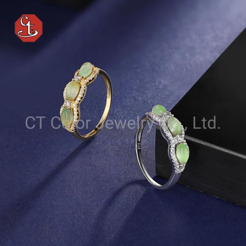 Fashion Jewelry 925 Silver Oval Cat Eyes Gemstone Diamond Ring