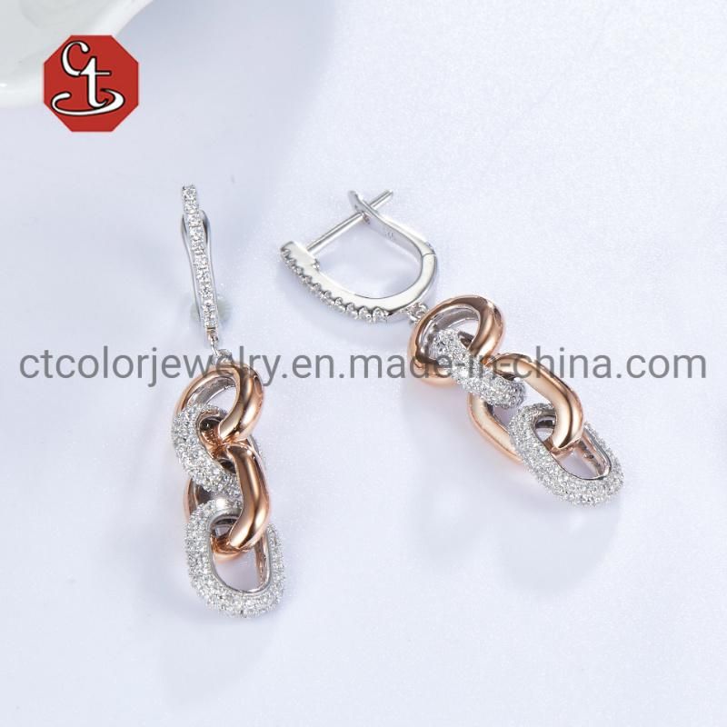 High Quality 925 Sterling Silver Shining Fashion Jewelry 18K Gold Rose Plated Pave Zircon Hoop Earring