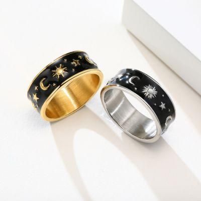Fashion Jewelry Men Finger Ring Stainless Steel Star-Moon Ring