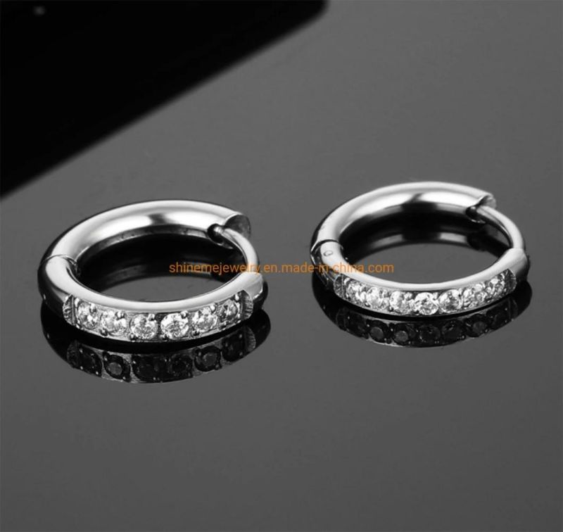 Stainless Steel Coil Earrings Inlaid Zircon Smooth Titanium Steel Earrings Round Wire Stainless Steel Circle Earrings Ssp075