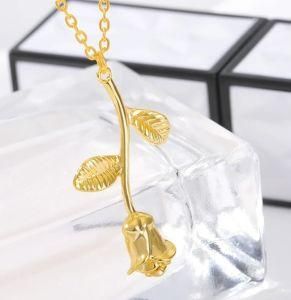 Rose Flower Necklace for Women Pendant Necklaces Stainless Steel Chain Gold Plated Rose Necklace