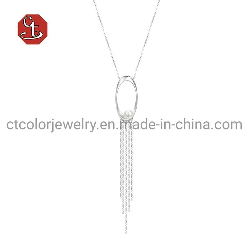 Fashion Jewelry 925 Silver Elegant Pendant Chain Necklace with Pearl for Women