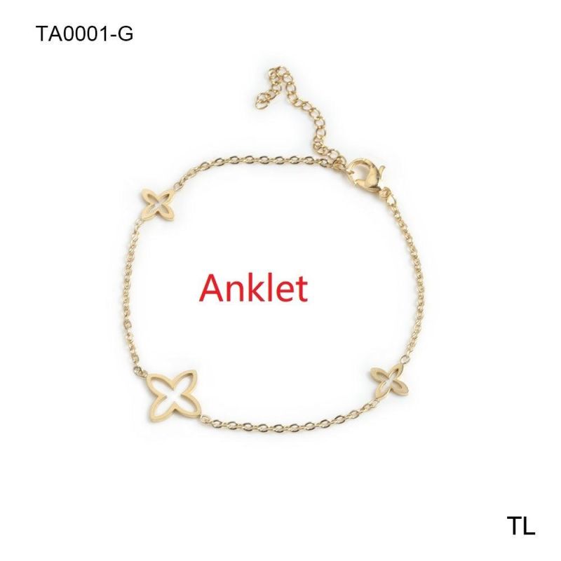Manufacturer Customized Fashion Exquisite Gold Foot Chain Waterproof Top Stainless Steel Clover Flower Style Anklet Wholesale Replica Jewelry