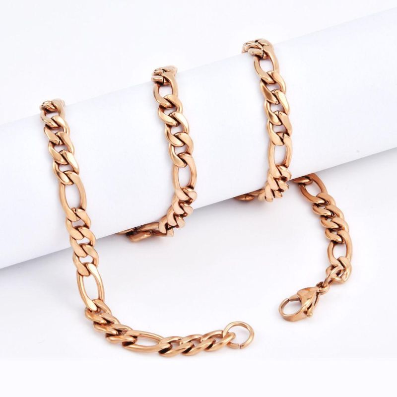 Stainless Steel Jewellery Manufacturer Fashion Nk 3: 1 Gold/Rose Gold/ Silver Chain God Plated Figaro Fashion Jewelry Jewellery Necklace