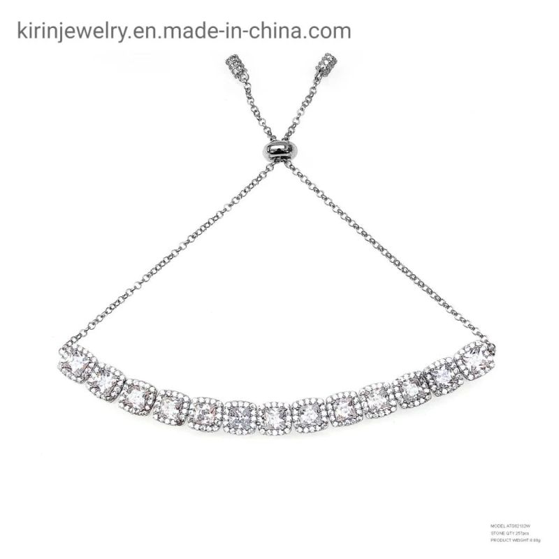 Hot Selling Square Colorful Diamond 925 Silver Adjustable Bracelet