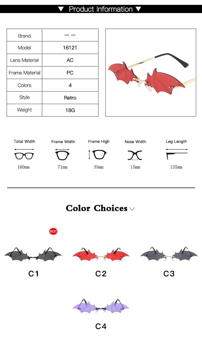 New Style Bat-Shaped Sunglasses Women Exaggerated Funny Colorful Trendy Sunglasses