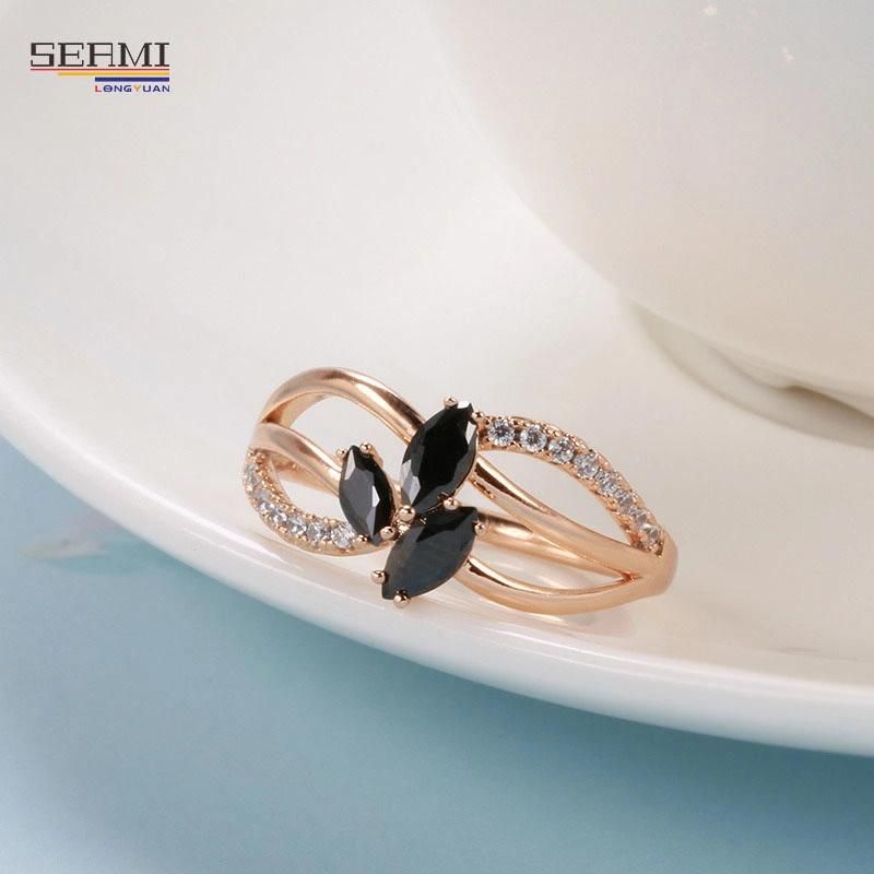 Black Agate Ring with Zircon Rose Gold Plated Fashion Ring