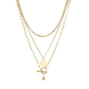 Gold-Plated Stainless Steel Multi Round Brand Round Bead Ot Buckle Pendant Necklaces