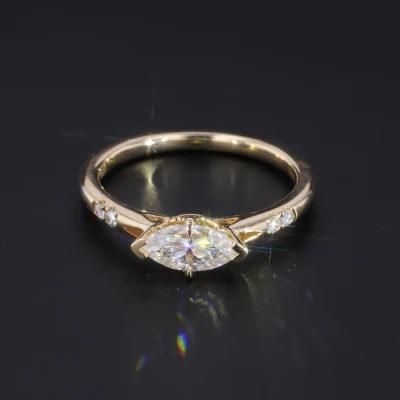 Marquise Moissanite Ring with Lab Grown Diamond in 14K 18K Yellow Gold Plated