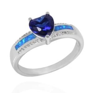 Top Selling Silver Heart Tanzanite Stone Lab Opal Ring
