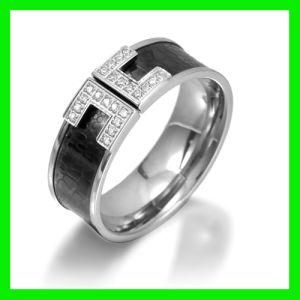 2012 Black Stainless Steel Jewellery Ring with CZ (TPSR656)
