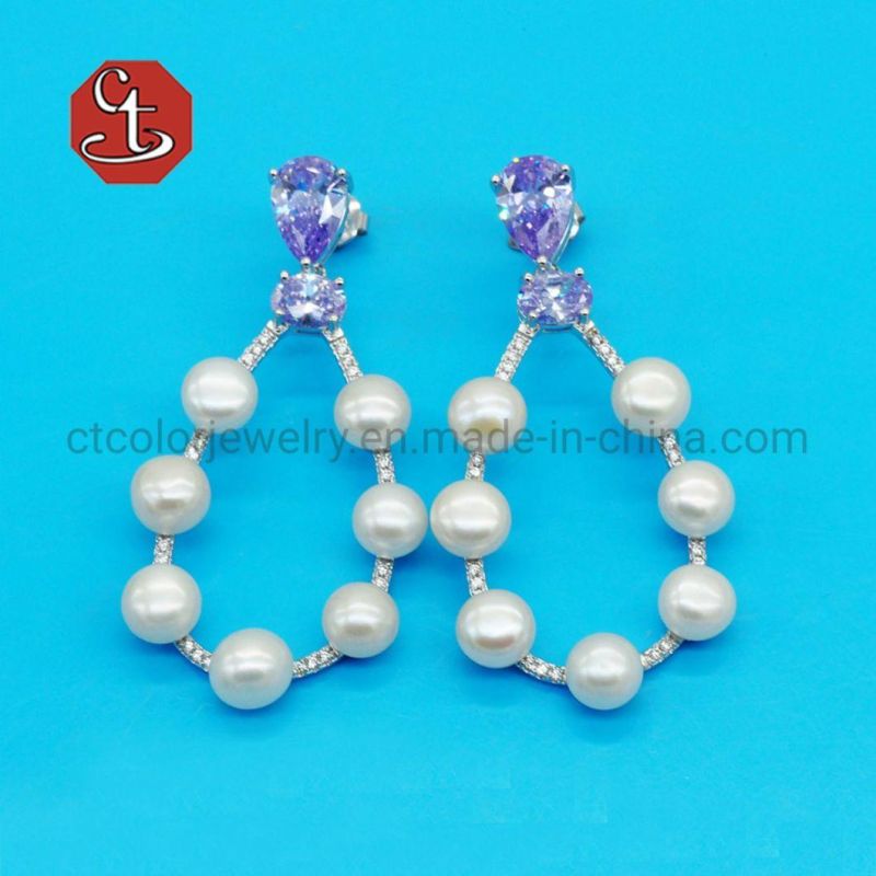 Women′s Gems Stone Earrings Elegant Pearl Drop Earrings for Women Korean Fashion Jewelry 2021 Geometry Oval Hollow Statement Earring