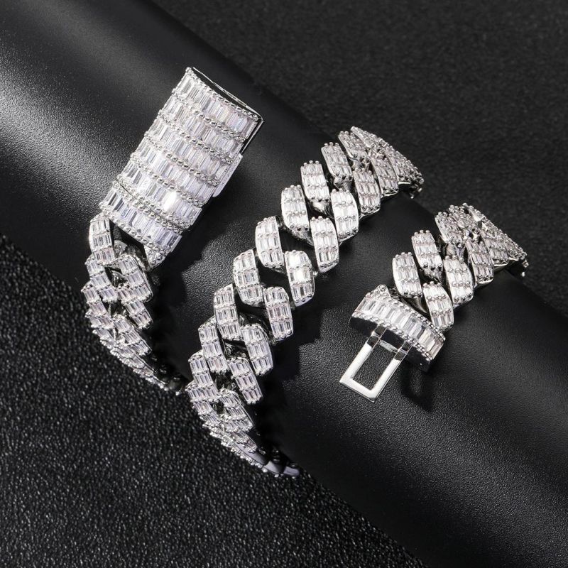 Miami 17mm Square Zircon Diamond Iced out Cuban Chain Mens Hip Hop Necklace Jewelry