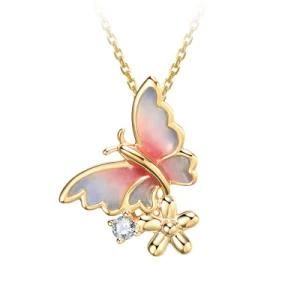 High Quality Butterfly Necklace 925 Silver 18K Gold Plated Colorful Butterfly Pendant Necklace