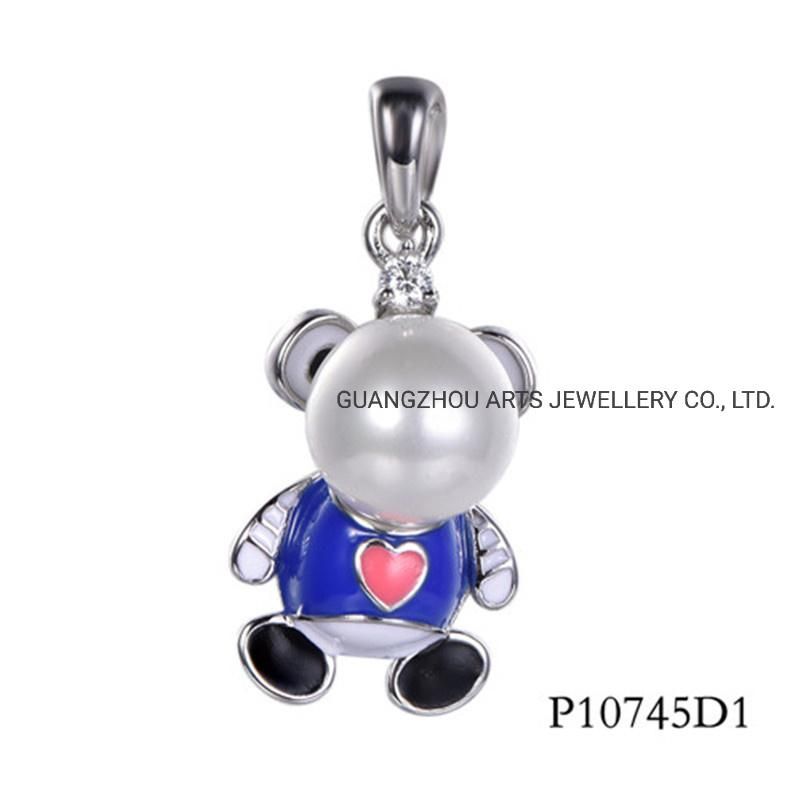 Colorful Enamel Swan with White Shell Pearl Silver Pendant