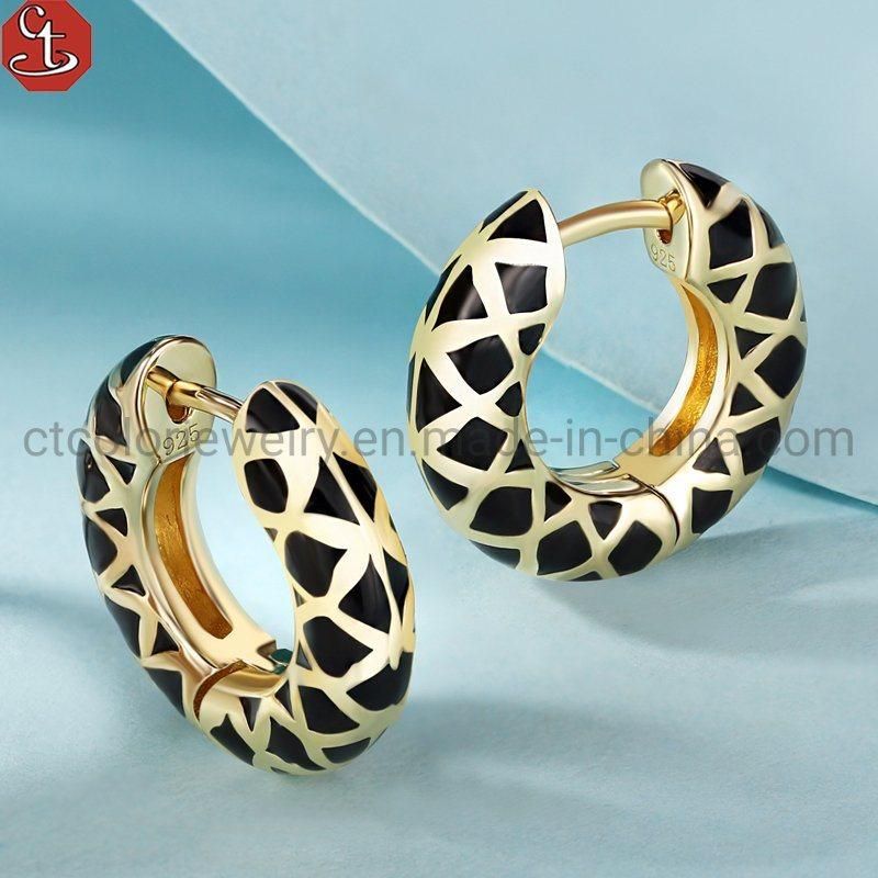 Fashionable Personality 925 silver Earrings Enamel Design Circle Earring