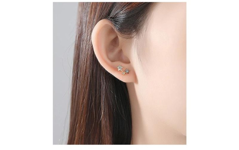 Star-Shaped Geometric Gold-Plated Silver Earrings Stud