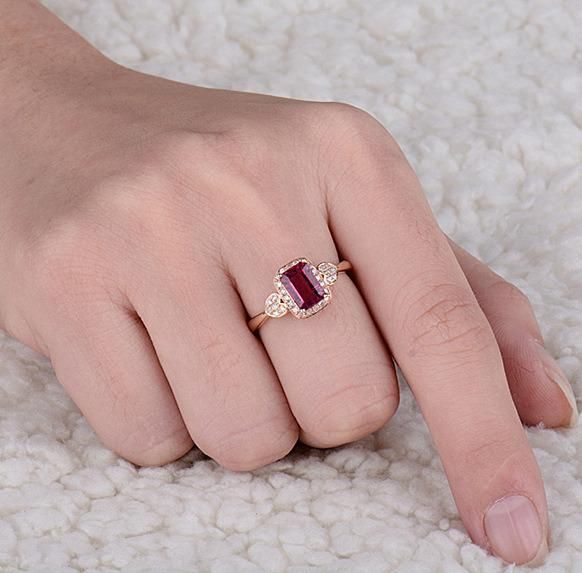 Natural Ruby Ring Tourmaline Female-Plated Rose Gold Ring