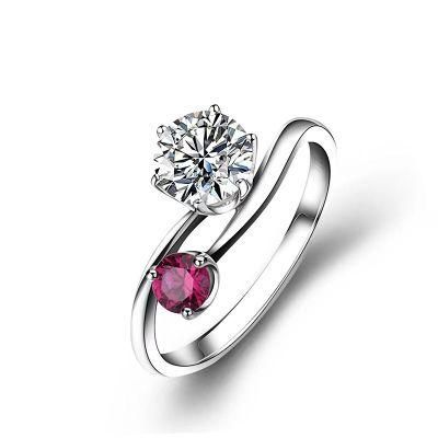 Romantic Heart Cut Gemstones18K White Gold Plated Ruby Moissanite Diamond Ring for Women