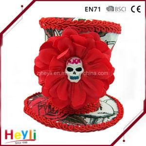 Wholesale High Quality Halloween Skull and Roses Top Hat Hairclip with Red Trim Accessory