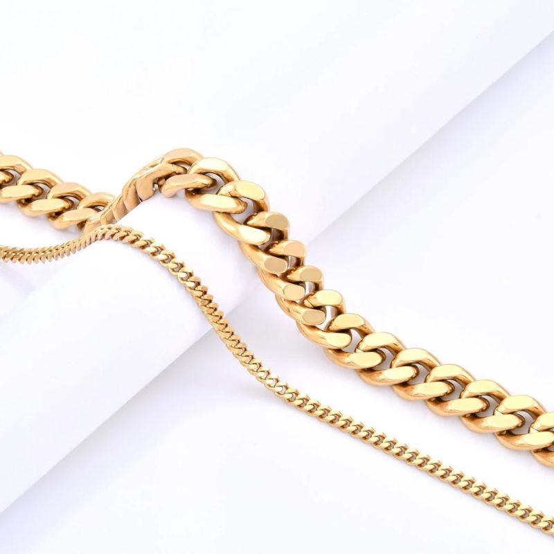 Stainless Steel Layering Necklaces Miami Cuban Chain Fashion Jewelry Gold Plated Necklace for Men and Lady